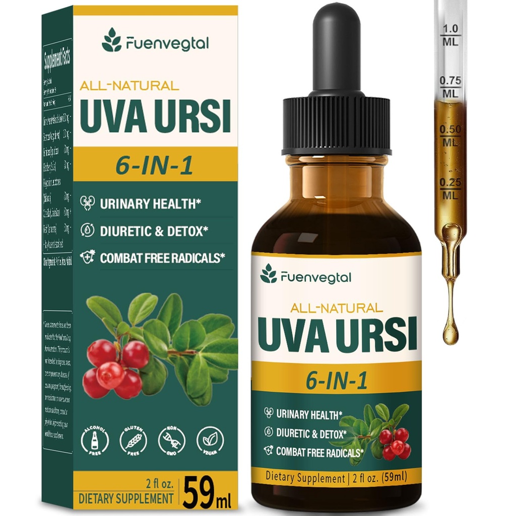 Uva Ursi Bearberry 天然尿液滴、尿液卫生和肾脏清洁除毒草药补充剂支持UTI和水外,提取W/Dandelion 根草莓,无酒精丁香2oz
