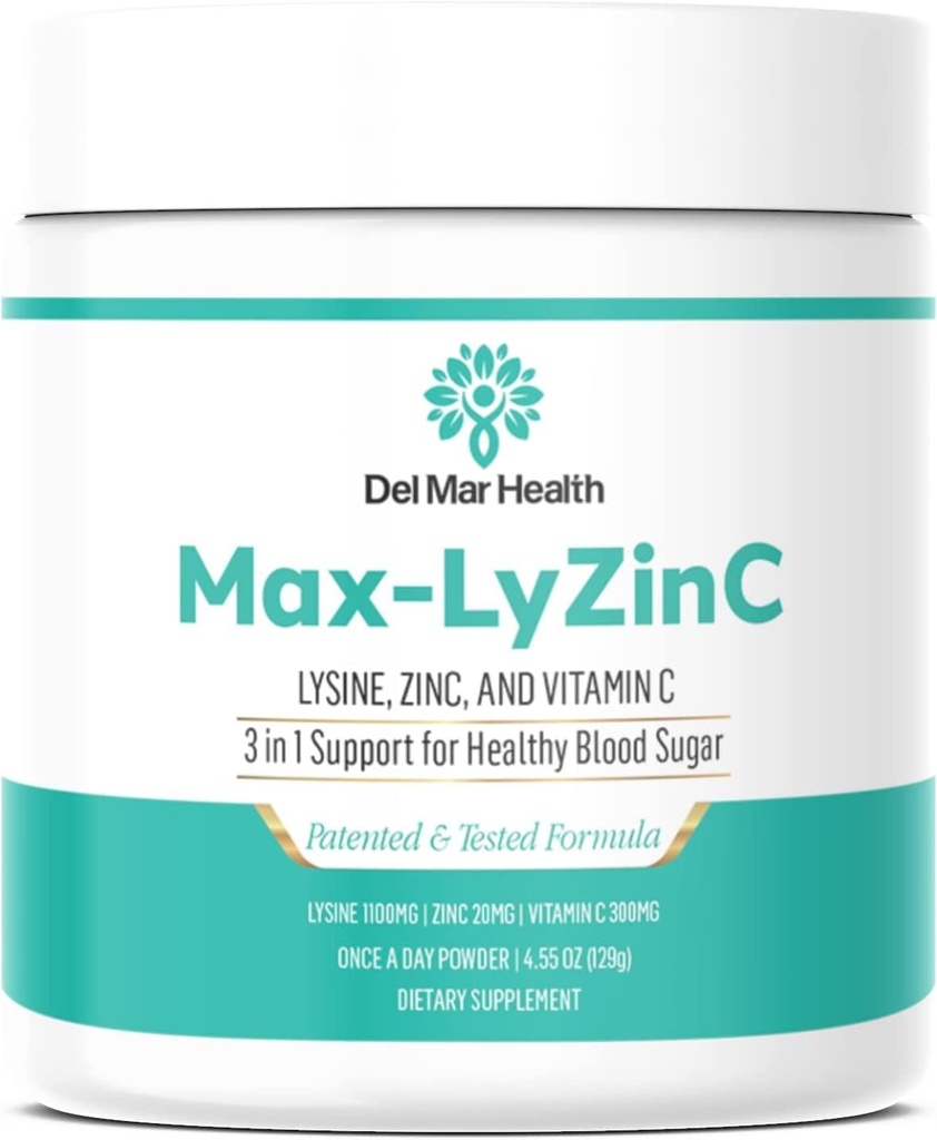 Max-LyZinC + L-Lysine 1100 mg + 锌 6 mg + 维生素C 100 mg - 3-in-1 维持血糖已在健康范围内的补充 - 单Scoop-per日粉