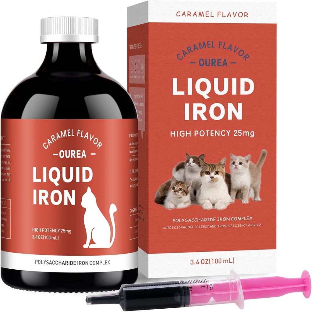 猫类的铁补充剂 - 有猫维生素的贫血液态铁,支持铁水平,促进红细胞,猫健康中的靴子能量和生命力,3.4oz(100ml)