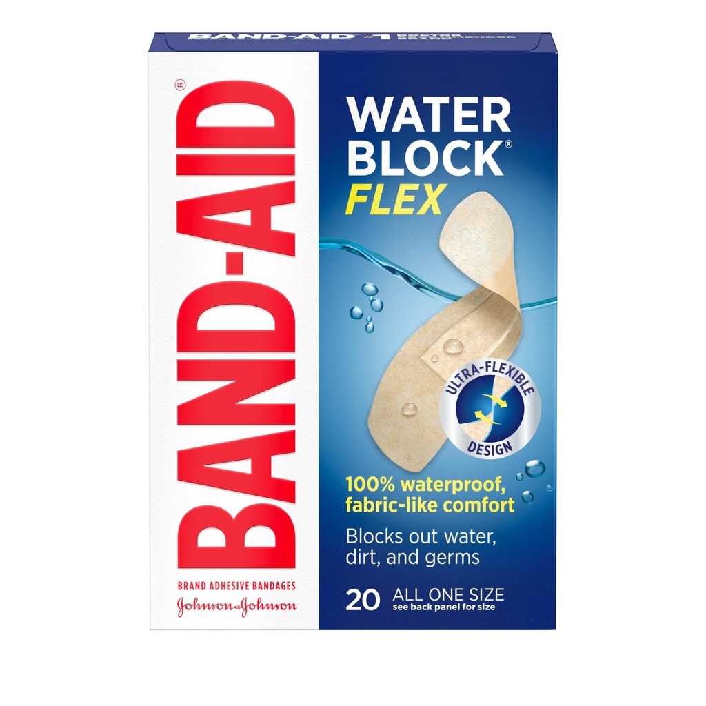 Band-Aid Brand 水块 Flex 100% 防水粘贴带,用于小伤口、破伤风和伤痕的第一援助护理,超弹性设计,Sterile, All One Special, 20 cm