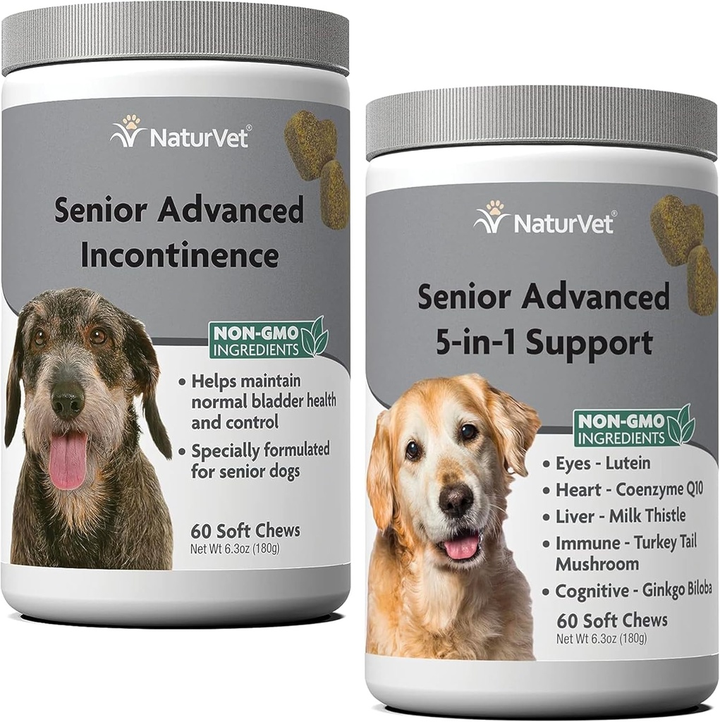 NaturVet高级高级失禁犬补充剂 – 帮助支持狗的Bladder控制正常尿液 – 60 Ct. Soft Chews - 高级5-in-1支持狗补充剂 - 60 Soft Chews