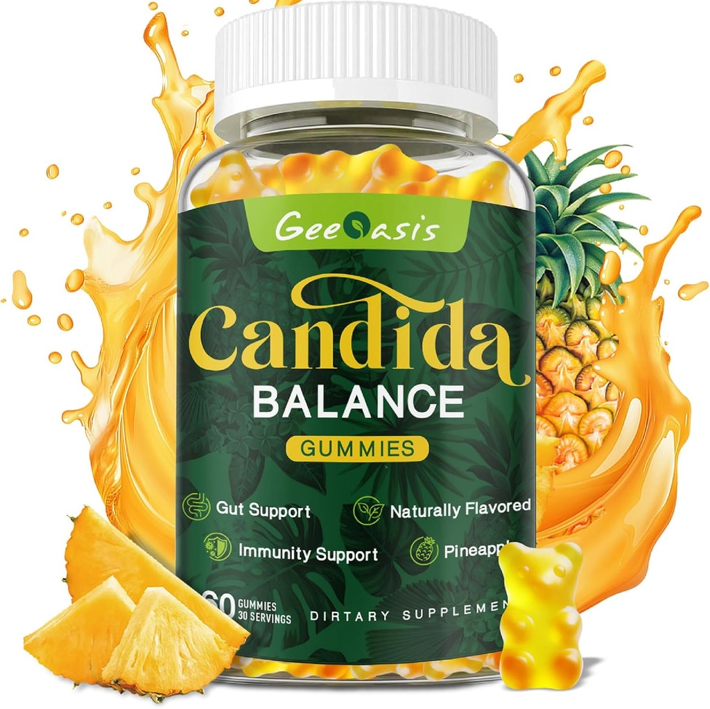 Candida 支持 Oregano Oil Gummys, Candida 女性和男性清洁除毒补充剂, 支持 Gut 健康与免疫支持, 天然 Pineapple Flavor, 60 Counter