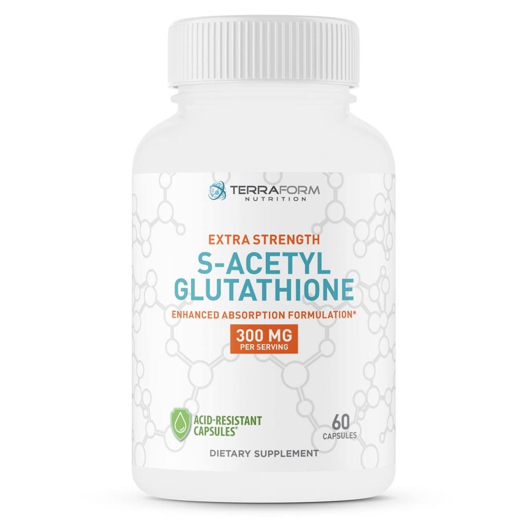 TerraForm 营养外增量 S-乙酰Glutathione 300mg – 60酸-resistant Capsules - Premium Glutathione 补编 - 高度生物可用和稳定形式 SAG 补编 - 美国制造