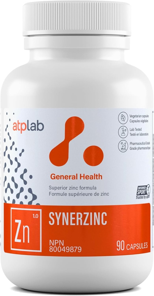 ATP LAB Synerzinc 90帽 - Vegan Zinc 男女补充剂 - 锌矿补充剂 - 健康皮肤 - 成人维生素