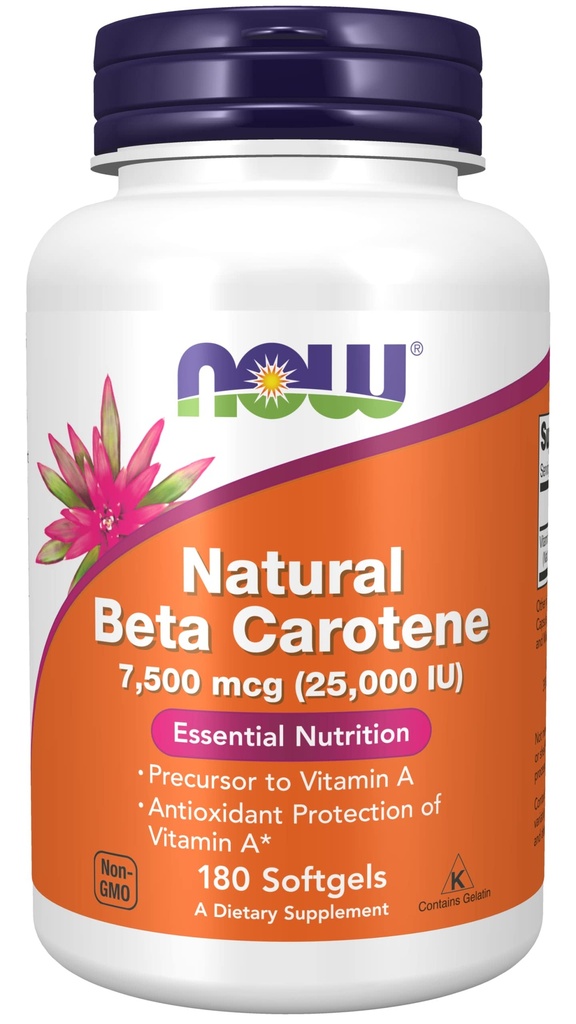Now 食品补充剂,天然 Beta Carotene 25,000 IU,基本营养,180软胶