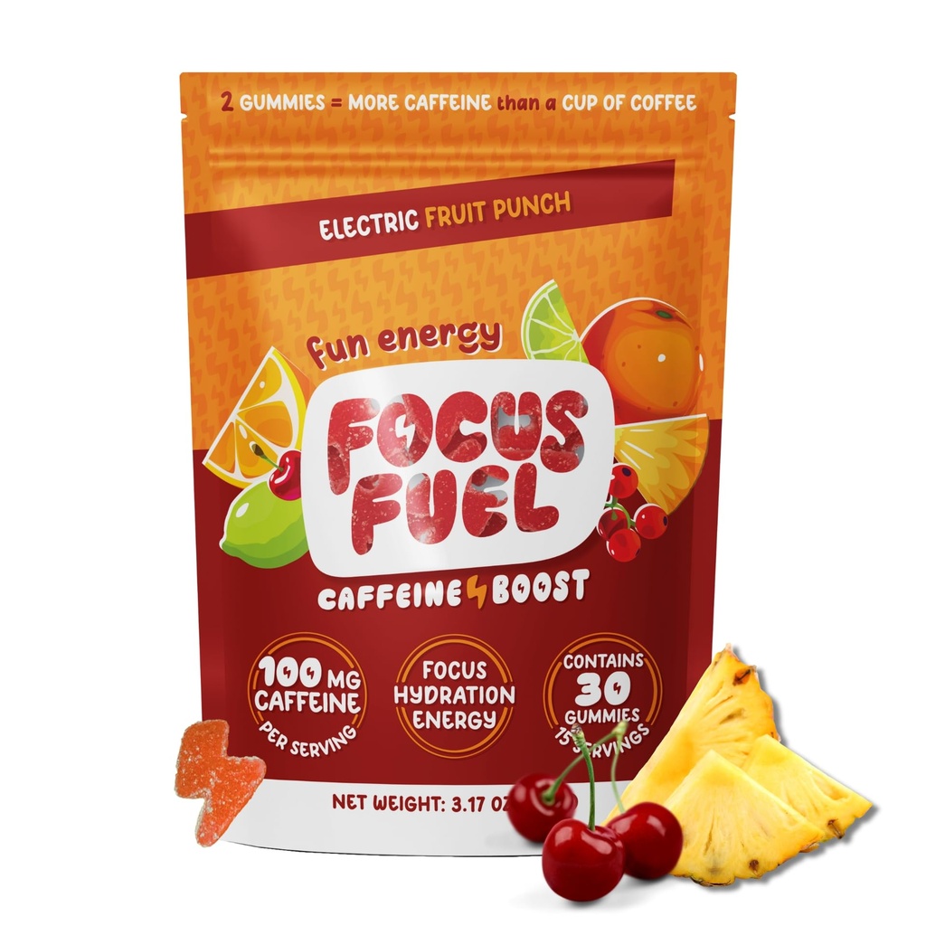 FocusFuel Energy Chews – 水果冲压Flavor (15 services) – 100mg Cafeine + L- Theanine + B12, 镁 – Boost Focus & Energy – 没有崩溃或Jiters