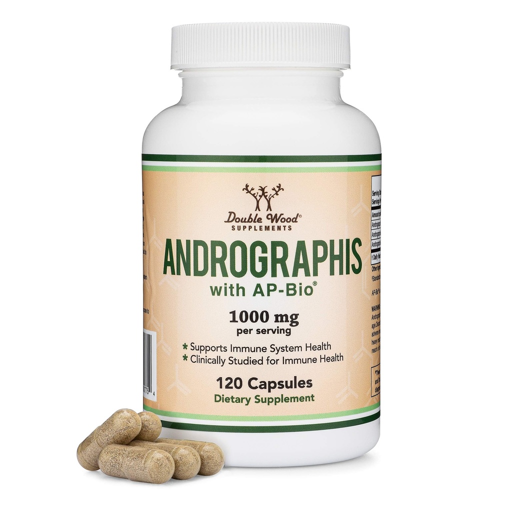 Andrographis Capsules Max Andrographides - 与AP-Bio(Pattended Andrographis Paniculata extract)合用1 000mg 服务大小(120 Capsules) - 双木为免疫系统健康临床研究