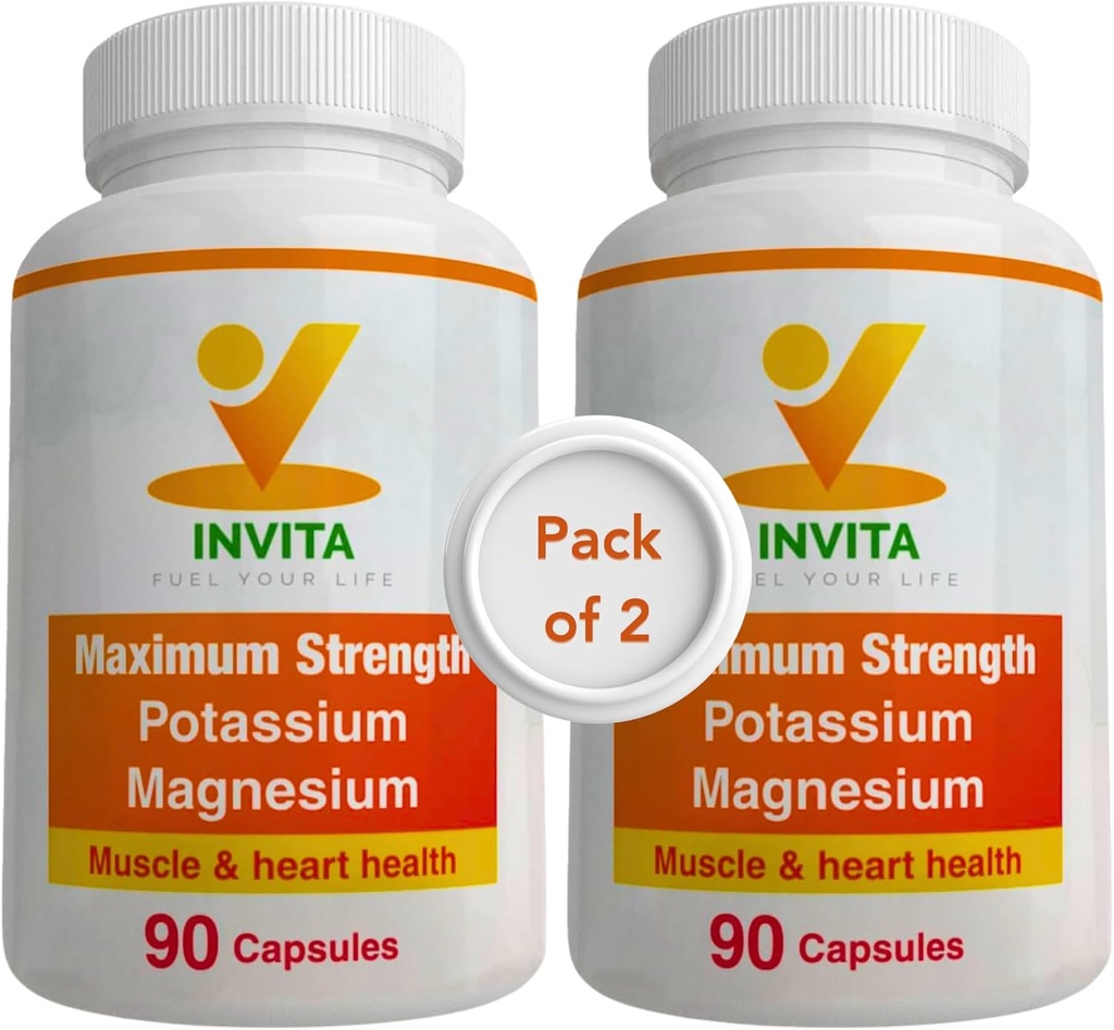 Invita Potassium Magnesium 补充(180 Capsules) 高吸附钾 镁复合体与分化和氯化物 - 支持心血管,肌肉和神经健康 - 非 GMO & Gluten Free