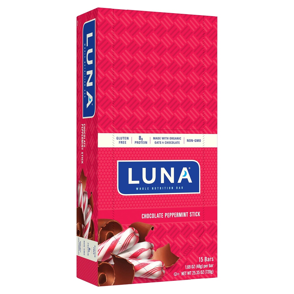 LUNA BAR - Gluten Free Snack Bars - 巧克力辣椒薄荷棒 - 8g 蛋白质 - 非GMO - 植物型的整洁味 - On the Go Snacks (1.69 Ounce Snack Bars, 15 Counter)