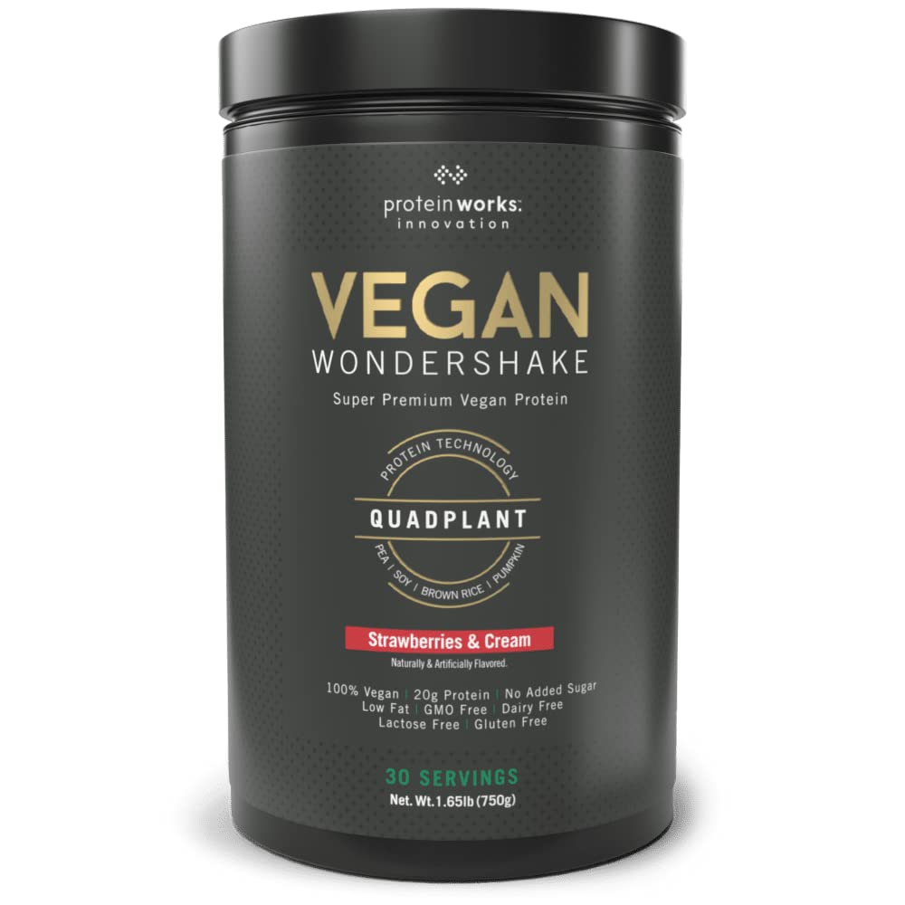 蛋白质作品 - Vegan Wondershake | Vegan 蛋白质摇摆 超级平滑,令人惊叹的味道 | 30 服务 | 草莓和奶油