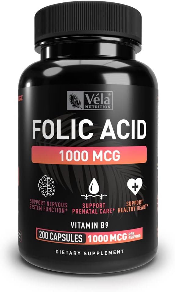 叶酸补充剂 1000 mcg 一人服务,200 capsules 支持心脏健康, 产前支持补充剂 QQ 非GMO, 第三方测试