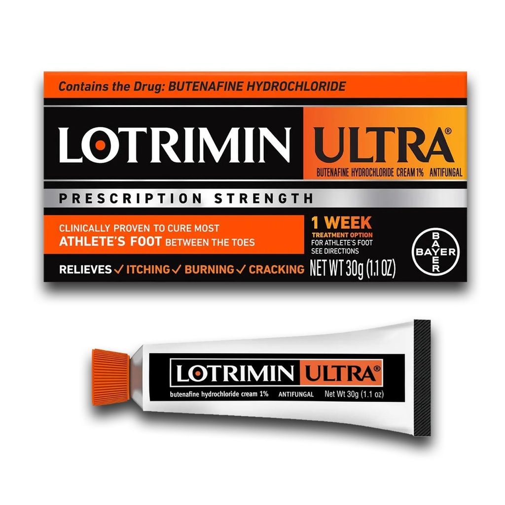 Lotrimin Ultra 1 周运动员的脚处理,处方强度 Butenafine 氯化氢1%,运动员脚在脚趾之间弯曲,Cream,1.1 Oz