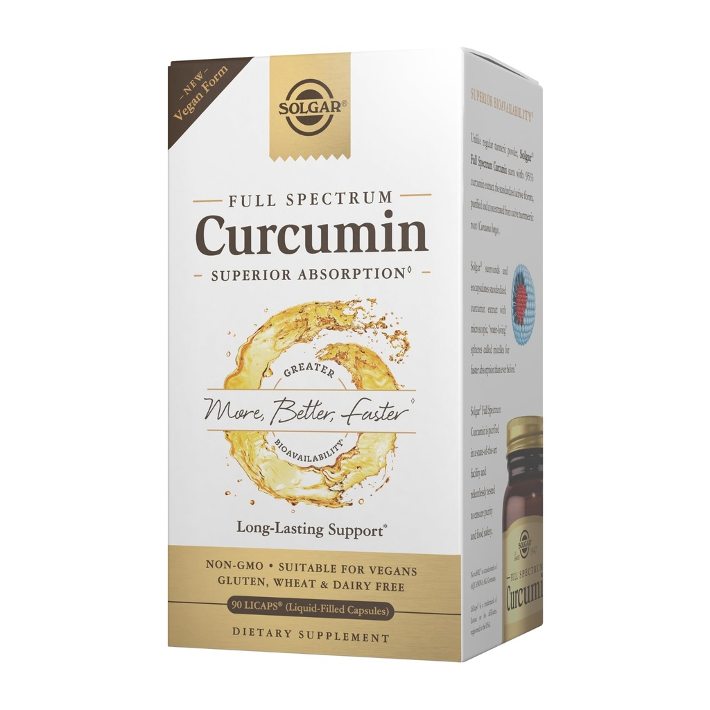 Solgar Full Spectrum Curcumin - 90 Licaps - 高级吸收 - 大脑,联合和免疫健康 - 非GMO, Vegan, Gluten Free, 奶制品免费 - 90 services