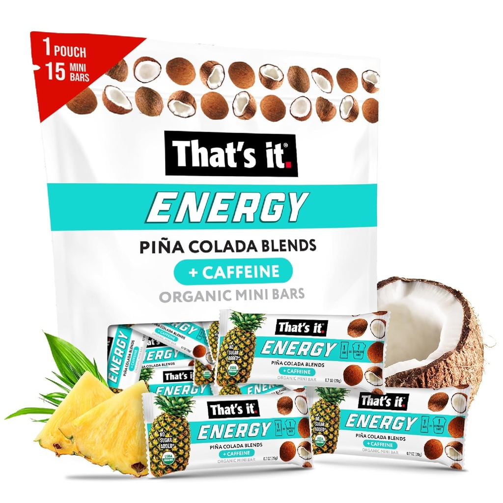 就是这样。 Piña Colada Cafeine Blends 能源迷你巴斯菠萝椰子(15 Counter) 过敏-亲切,非GMO,Gluten Free Snacks