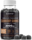 配有锌和维生素C的Sambucus Black Elderberry Gummys, 140 Gummys, 对成人和孩子的可口食品支持, 非转基因生物, Kosher, Pectin, Vegan, 美味的Berry Flavor