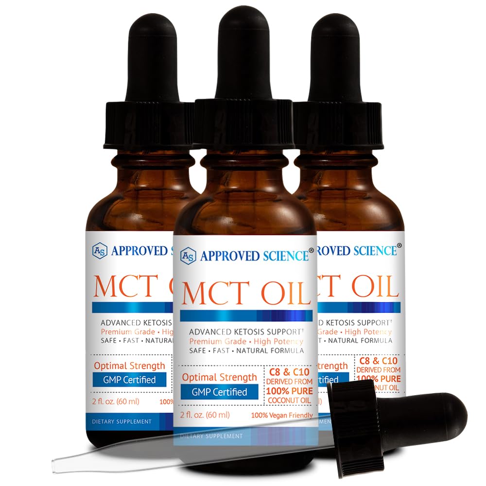 核准的科学 MCT 石油 -- -- 纯中天Triglyceride(MCT) 产自含卡普里利酸(C8)和卡普里酸(C10)的椰子油 -- -- Vegan, 60毫升 -- -- 包装为3