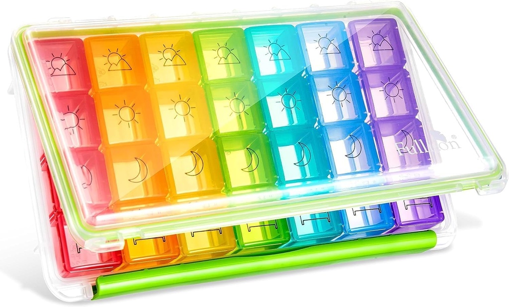 Fullicon Weekly Pill Organization 4 Times a Day, Pill Box 7 Day for Travel, Moisture-Proof Daily Pill Box Organization,大型药用药用药用药用药用药,维生素,鱼油,和补充品(清水和绿色)