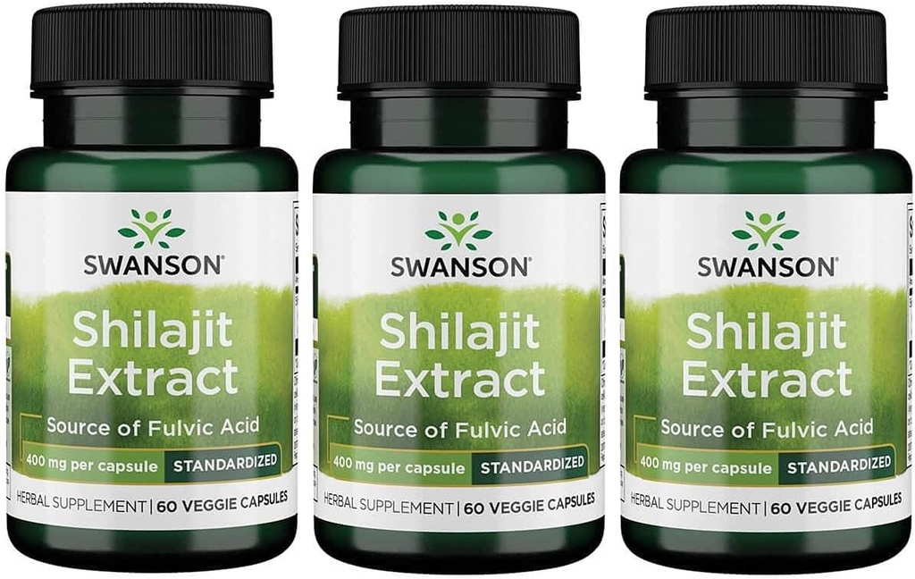 Swanson Shilajit 摘录 - 草药补充促进细胞生长支持 - 整体健康自然公式 - (400毫克 60 Veg Capsules) 3 Pack