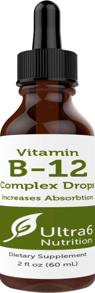 超6 营养 维生素 B12 亚语液滴 - B12 甲基Cobalamin 对能量和疲劳的极大补充 - 维生素-B 男女补充 - 90天供应