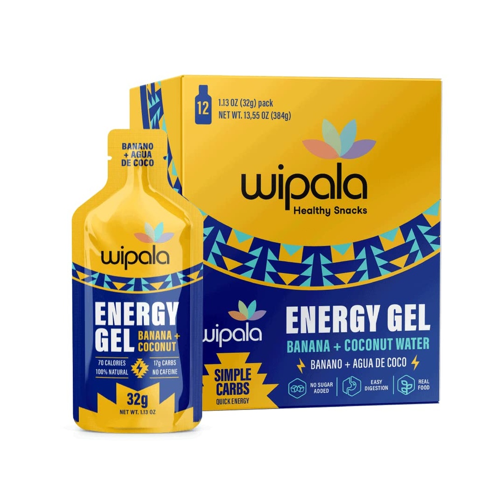 Wipala Energy Gel, 香蕉椰子, 12 Pack - 咖啡因自由, 认证 Vegan, 非 GMO - 耐力锻炼、运行和性能清洁能源
