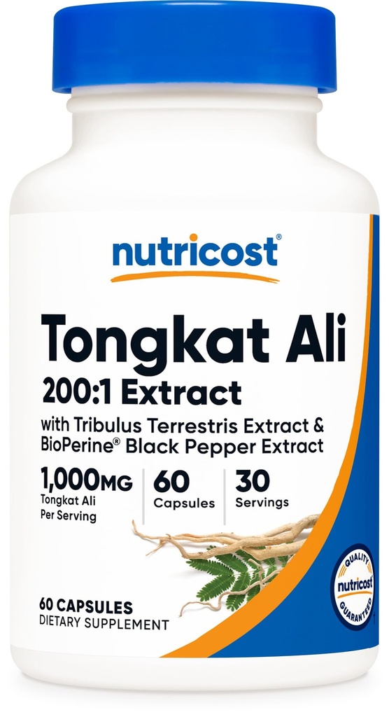 营养成本Tongkat Ali 1000mg 60 Capsules - 配有Tribulus Terrestris和BioPerine,蔬菜卡普斯,Non-GMO,Gluten Free, Potent 提取器