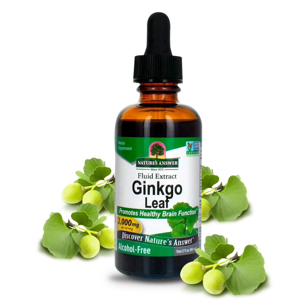 自然界的无酒精解答 Ginkgo Biloba 叶片提取, 2 Ounce, 2 Counter 支持健康大脑 – 推动认知功能 – 增强精神清晰度 – 自然焦点援助