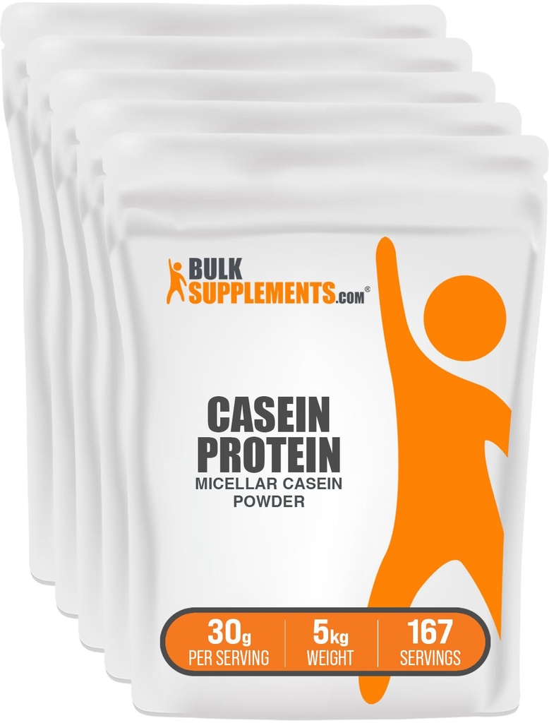Bulk Assupports.com Casein蛋白粉 - Micellar Casein Powder, 慢消化蛋白质 - Unfavored & Gluten Free, 每服30克, 1kg(2.2磅)(包5)