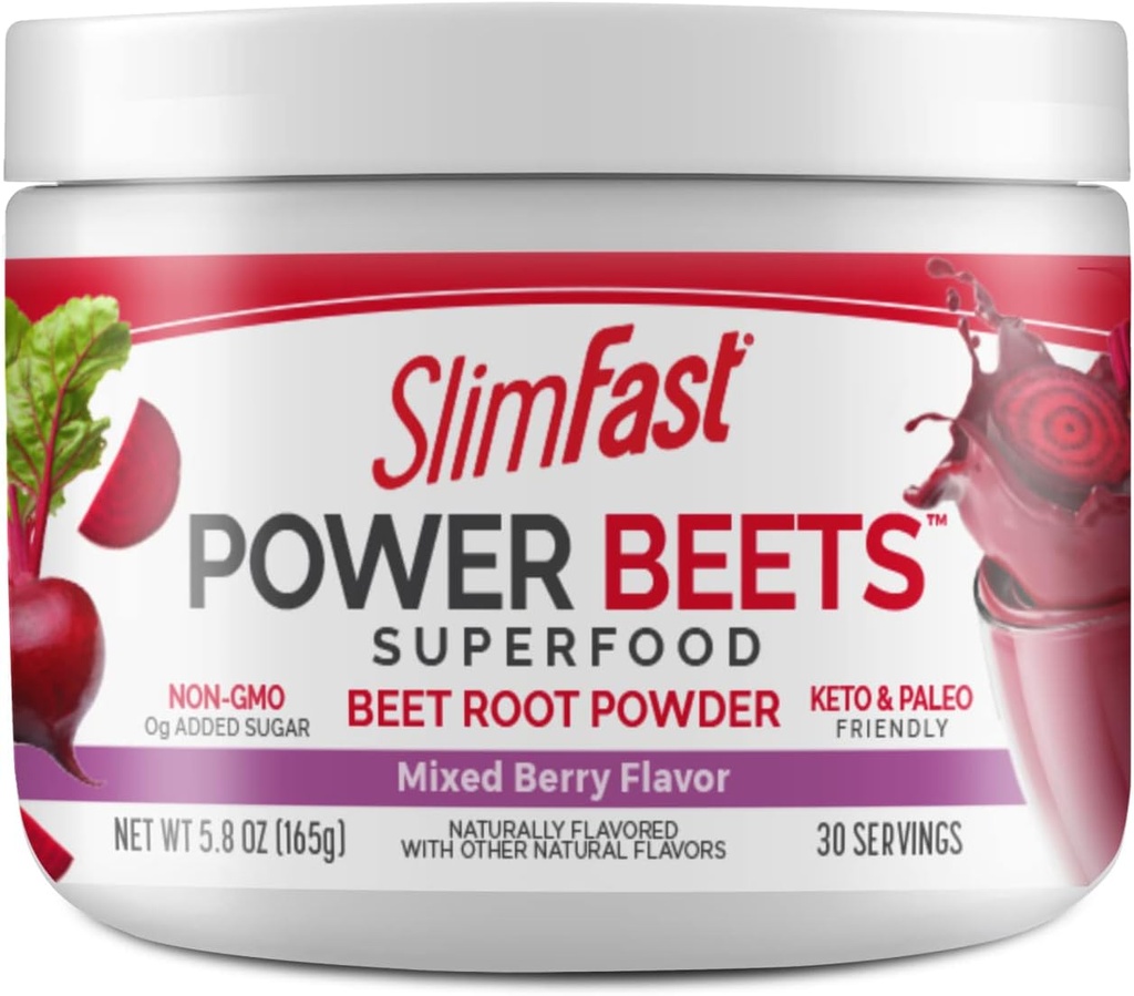 SlimFast Beet Root Powder, Beets Powder 超级食品,发酵的蔬菜饮料 Mix, Keto & Paleo Friendly, 非 GMO, Great Slippie Mix - Power Beets Mix 混合Berry Flavor - 30 services (Pack of 1) (简体中文).