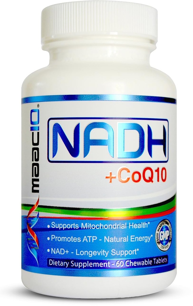 MAAC10 NADH + CoQ10 补充 +  Great 50 mg PANMOL® NADH + 100 mg CoQ10 → Fatigue, 能量和精神焦点 + NAD+ 补充(每服务60个表2)