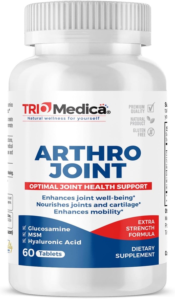Arthro 联合Glucosamine MSM + Hyaluronic Acid 碑文,支持健康联合结构,功能与舒适,非GMO,Gluten Free,Soy Free, 60 Counter (Pack of 1).