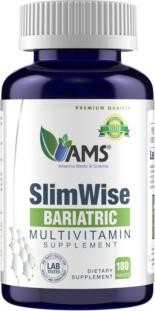 美国医学与科学 SlimWise Bariariatric 多维他明 — 180卡普莱特 — — 2-Month 供应 — — 后胃辅助 & 袖珍支持 — — — 铁, B12, 维生素D3, Folate — — 容易吞咽的巴里亚特里克维生素
