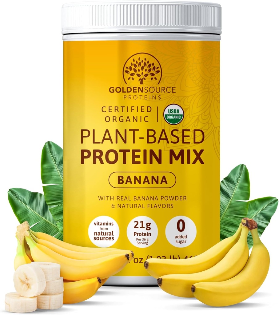 Banana - 植物蛋白粉,蛋白质混合剂,蛋白质粉与维生素和矿物,20克蛋白质,和完全氨基酸简介,Vegan蛋白粉