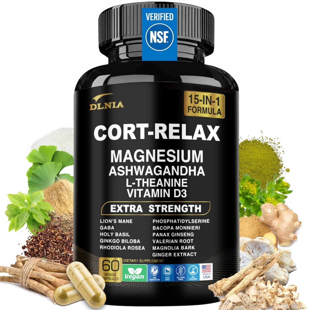 超级Calm Cortisol 补充材料有:甘油镁、Ashwagandha KSM-66、L-Theanine、磷酸盐、Ginkgo Biloba & Lions Mane 用于冷静、聚焦、精神清晰、放松、睡眠、能源