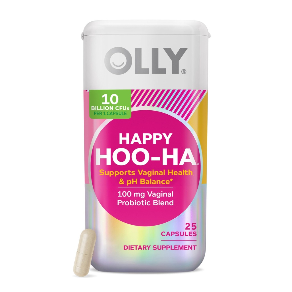 OLLY 欢乐 Hoo-Ha Capsules, 妇女或人口阴道避孕药,阴道健康和pH平衡,* 10亿CFU, Gluten Free - 25 Counter