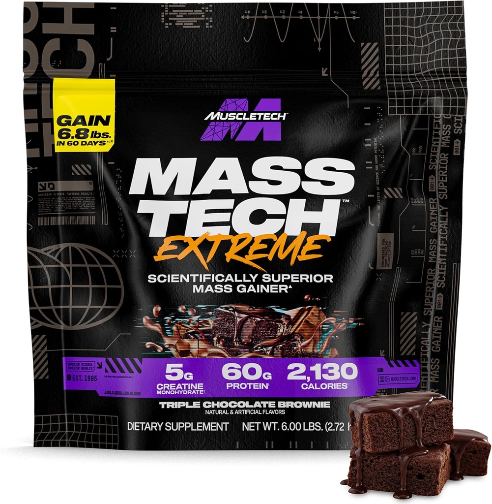 肌肉科技高蛋白质增殖剂(Triple Cocolone Brownise, 6LB) - Mass Tech Extreme 2000 大众增殖剂蛋白质增殖剂补充剂 - 增殖肌肉,增强恢复和力量的重量增殖剂