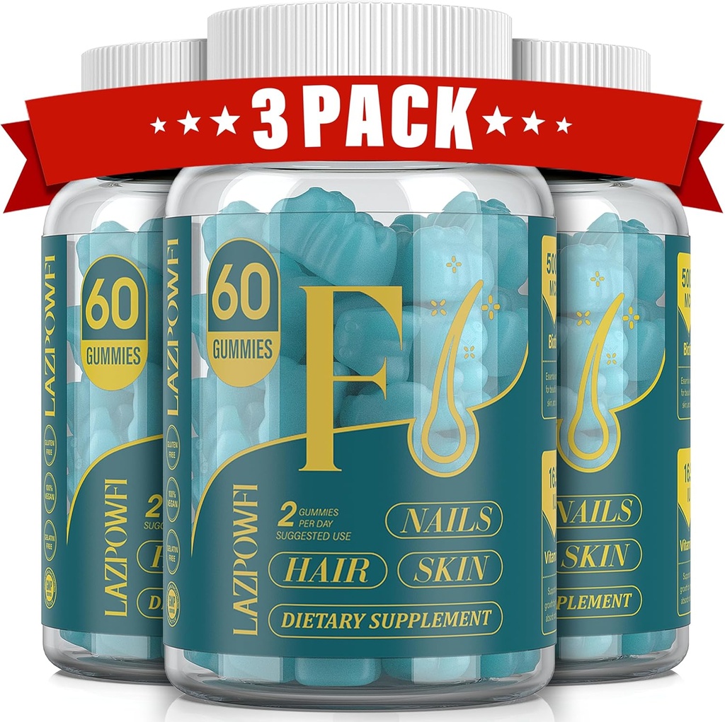 Biotin Gummys-Hair Skins和Nails Vitamins for Men & Women, Vegan Vitamin B7,支持头发生长和坚固的Nails,90 日供应 - 蓝莓-3包装