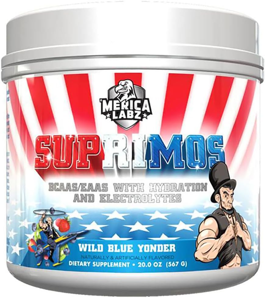 Merica Labz Suprimos BCAA/EAA 最大性能和耐力大象30号服务补编(Wild Blue Yonder,20.0oz)