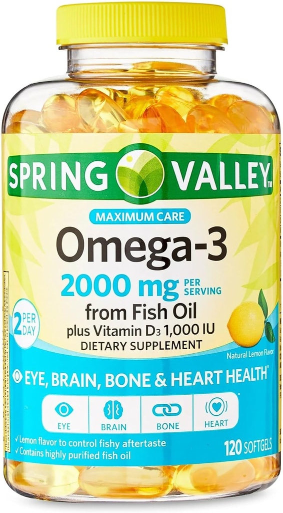 鱼油眼脑骨骼和心脏健康饮食补充剂,2000毫克,120个