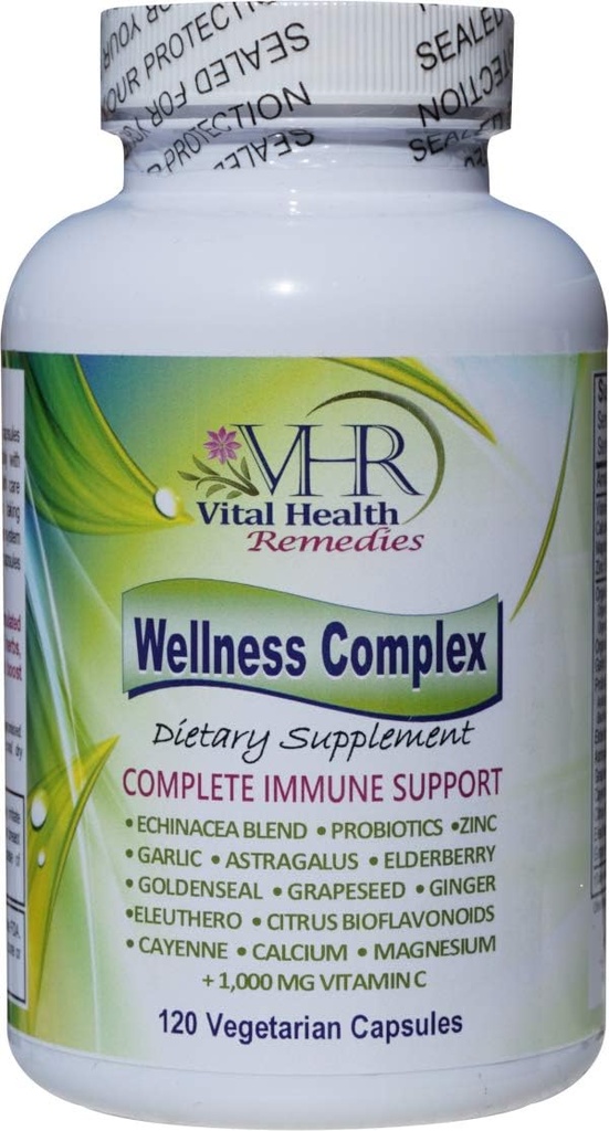 VHR 健康复合型Immune促进公式,配有Echinacea, Goldenseal, Garlic, Probiotics, 长老莓, Astragalus, Grapeseed, Cayenne, Bioflavoids, Eleuthero, Ginger, VIT. C, Zinc. 120 维格帽