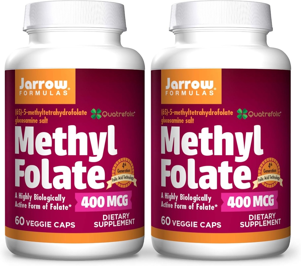 Jarrow Formules Methyl Folate 400 mcg - 60 Veggie Caps, pack of 2 - 高生物活性形式的Folate - 第四代Folic酸技术 - 120 总功率
