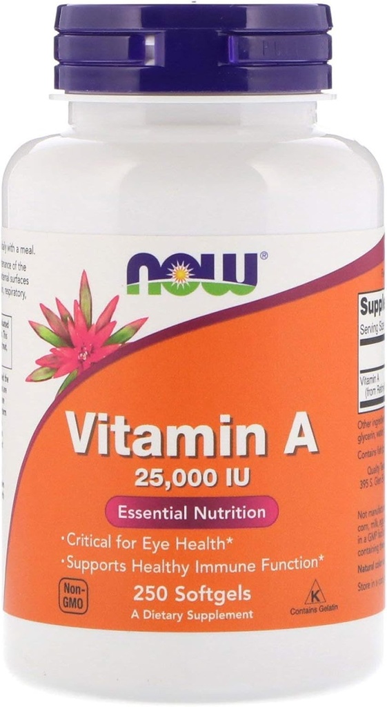 鱼肝油的维生素A,25000IU,250 Sgels by Now Foods (Pack of 6)