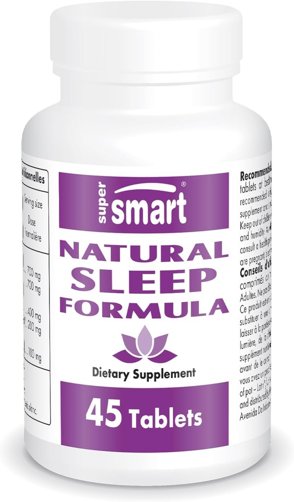 SuperSmart - 自然睡眠公式(高级公式) - 配L- Tryptophan, Valerian Root, Hop, Eschscholzia Californica - 草药补充QQ Non-GMO & Gluten Free - 45片