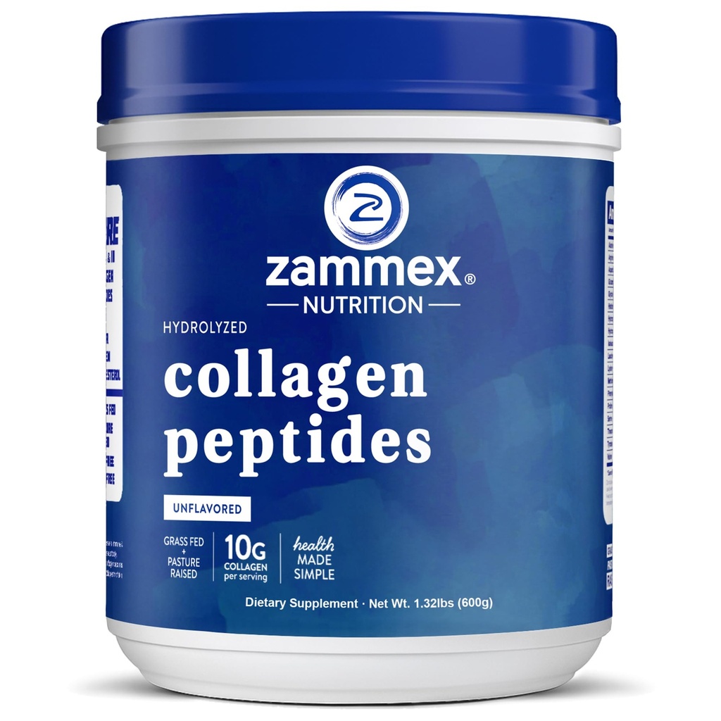 Zammex Premium Collagen Peptides Powder Unflood,Hydrolyzed 蛋白质I & III类型,支持头发,皮肤,钉子,联合,草药,非GMO,Gluten Free,Paleo & Keto Friend,60 服务