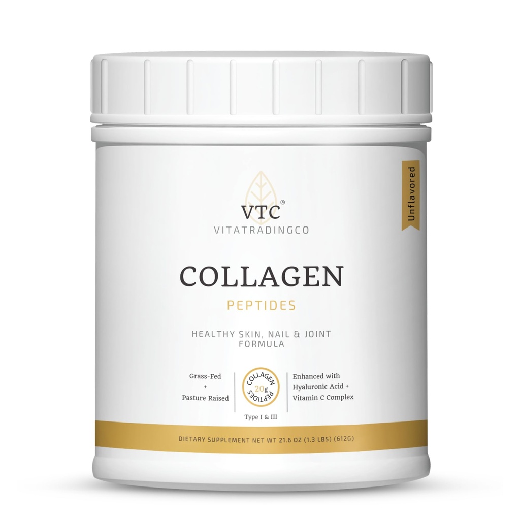 VTC VitaTradingCo. 草-Fed Collagen Peptides Powder → 类型I & III → Hyaluronic Acid & Vitamin C → 健康头发,皮肤和联合 → 非GMO, Paleo, Keto → 30 服务品(不美味)