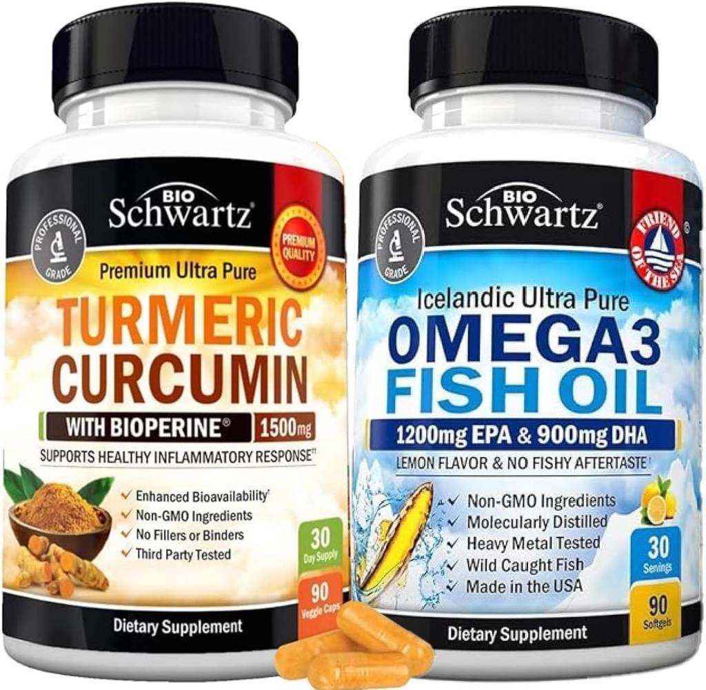 三重强度 Omega 3 鱼油软胶(1个月供应) + Turmeric Curcumin 与 Black Pepper 抽取 1500mg 复合体(试用尺寸)