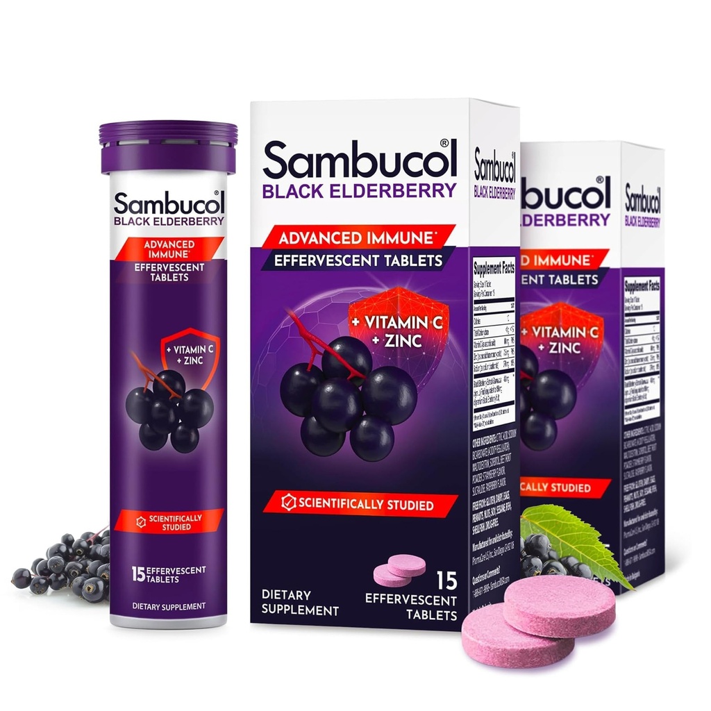 Sambucol Black Elderberry Effervescent Tablets - 15 Count, 2 Pack