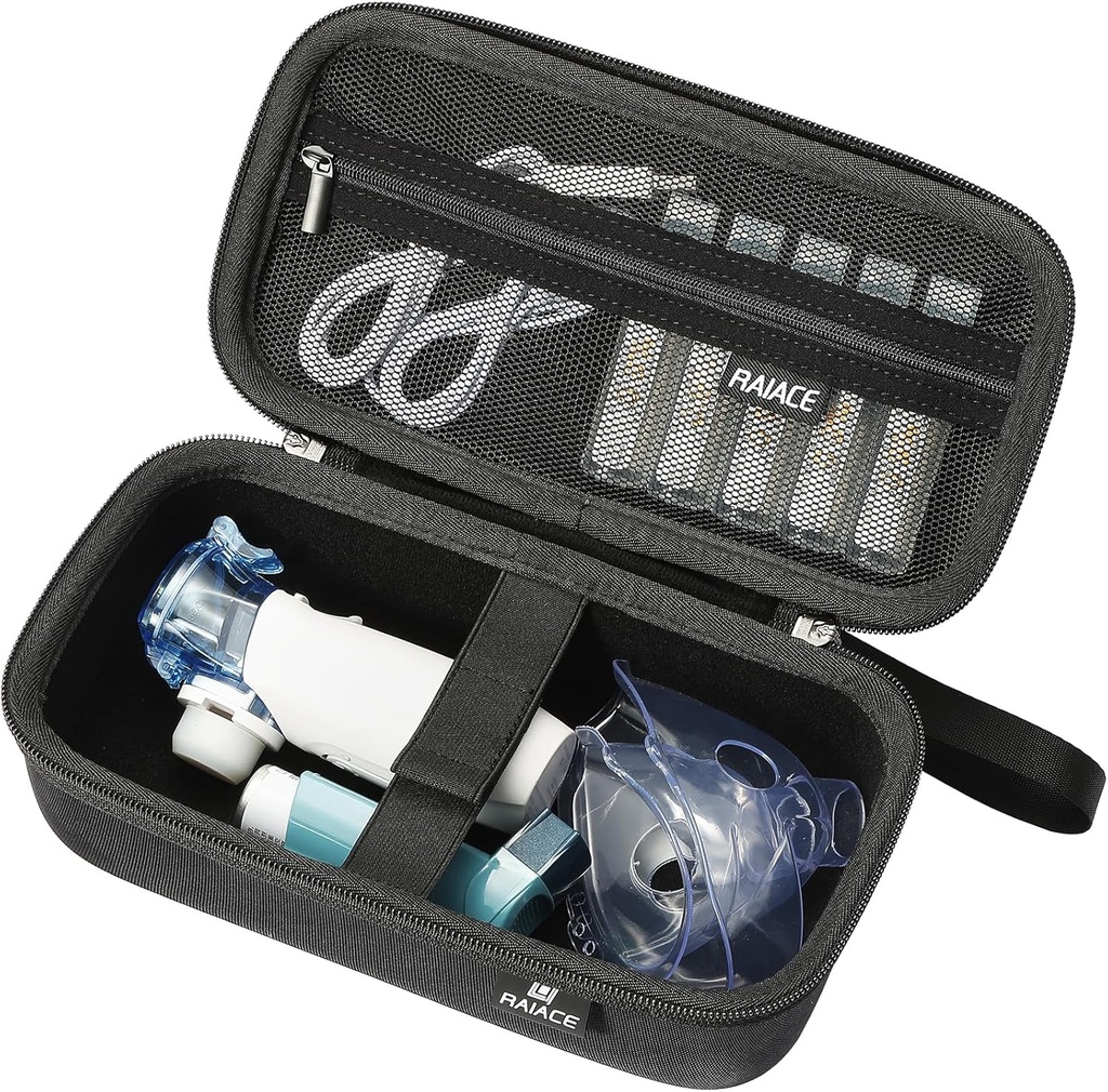 RAIACE 手提式Inhaler Nebulier Machine, Asthma Inhaler Travel Bag. 内置网口袋,用于医药和辅料. (仅大小写) - 黑色