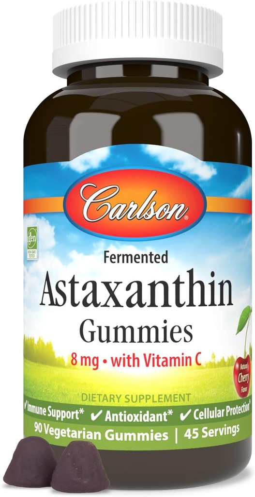 Carlson - Astaxanthin Gummys, 配有维生素C, 免疫支持, 抗氧化剂, 心脏健康, 非GMO, Cherry Flavor, 90 蔬菜 Gummys