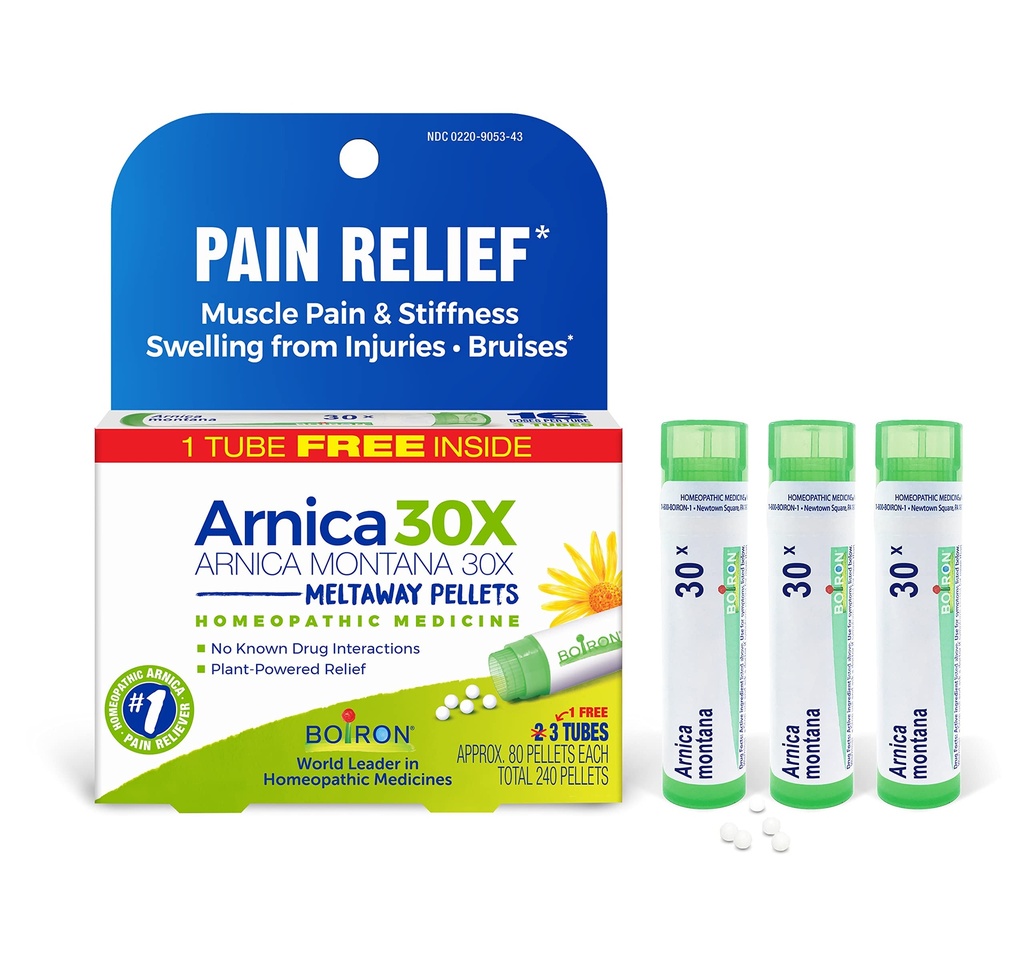 Boiron Arnica Montana 30X Homopathic Medical for Relief from Muscle Pain, Muscle Stiffsness, Swelling from 伤痕和布鲁伊斯的失色症 - 3 Counts (240 Pelles) (英语).
