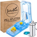 John Bee Pill Cutter – 小型或大型药丸的最佳药丸 Cutter – 设计于美国 – 切除维生素 – 包括 键链药丸 持有器(蓝色)